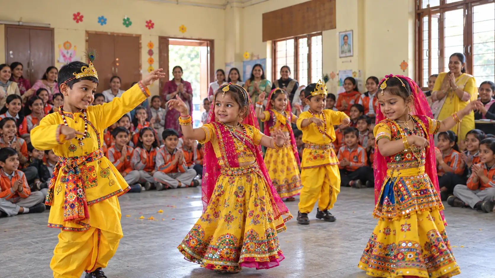 Students celebrating school cultural events and traditional dance at Shivalik Public High School Bharmour
