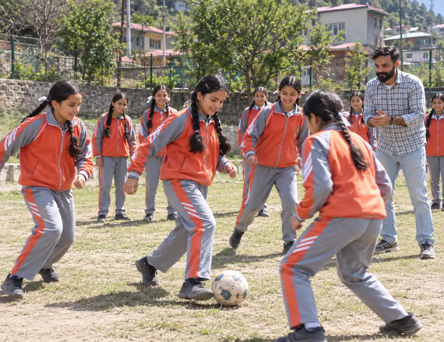 Students participating in football and sports activities at Shivalik Public High School