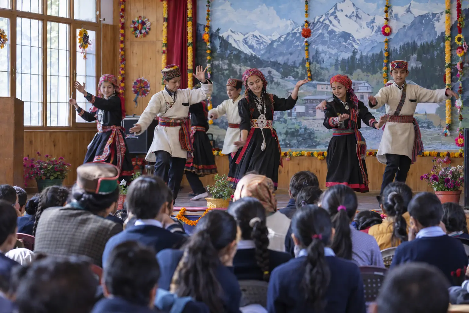 Students celebrating through a folk dance