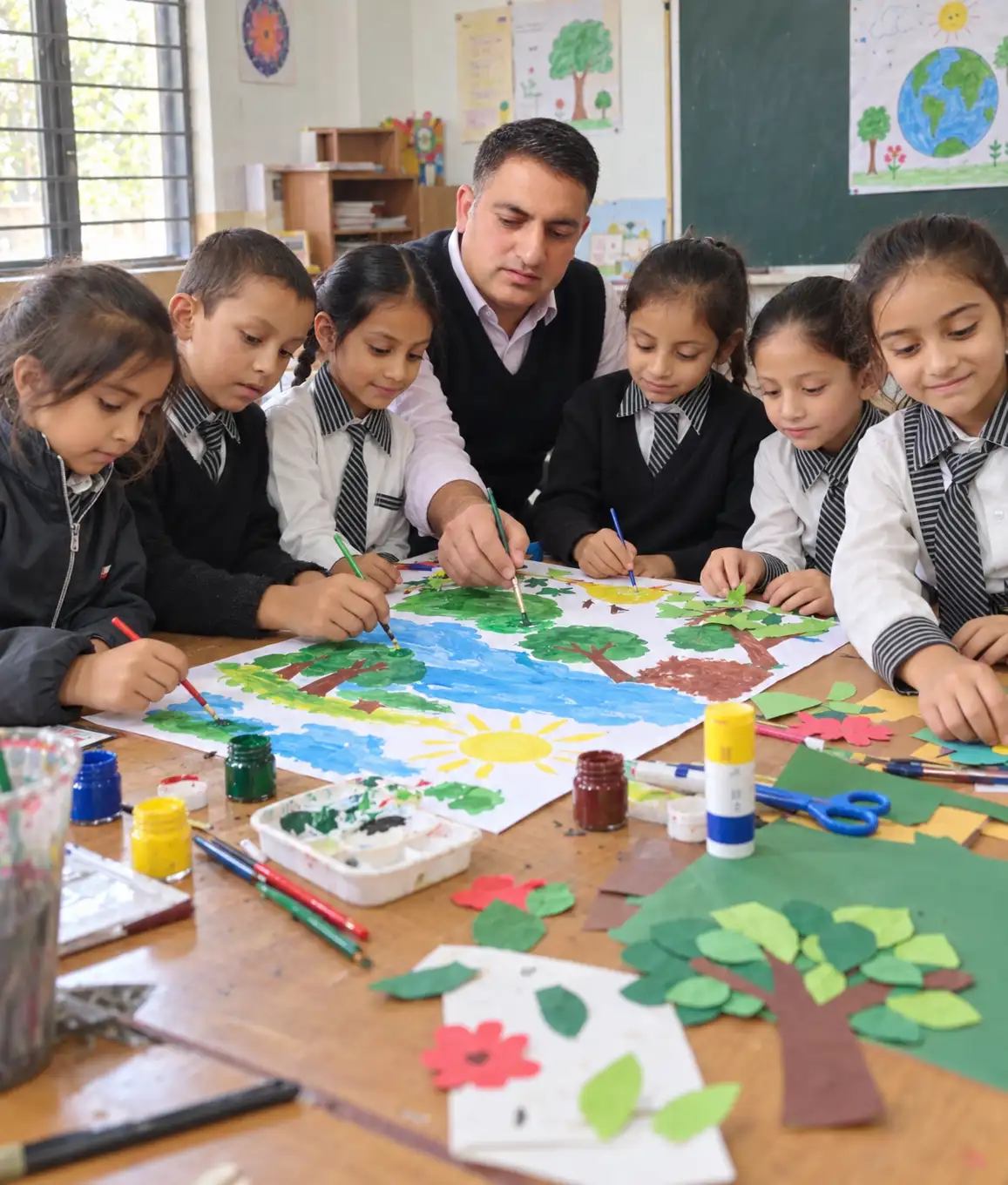 Students and teacher taking part in a creative activity