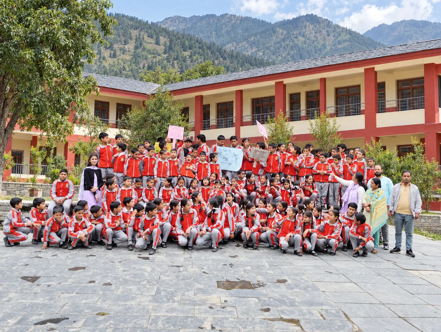 Shivalik Public High School students gathered in front of the school building